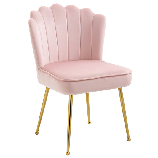 Photo of HOMCOM Velvet-Feel Shell Accent Chair with Metal Legs and Comfort Padding - Pink in Pink colour on a white background