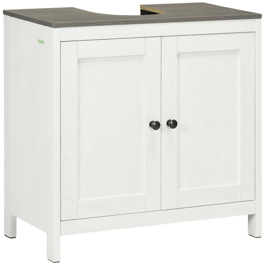 Photo of kleankin Modern Bathroom Sink Cabinet, Floor Standing Under Sink Cabinet, Freestanding Storage Cupboard with Adjustable Shelf, Double Doors, Antique White in White colour on a white background