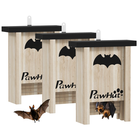 Photo of PawHut 3PCs Wooden Bat Boxes, Bat Houses Designed to Attract Bats & Easy to Hang for Outdoor, Garden, Farm, 18 x 6 x 22.5 cm in cm colour on a white background