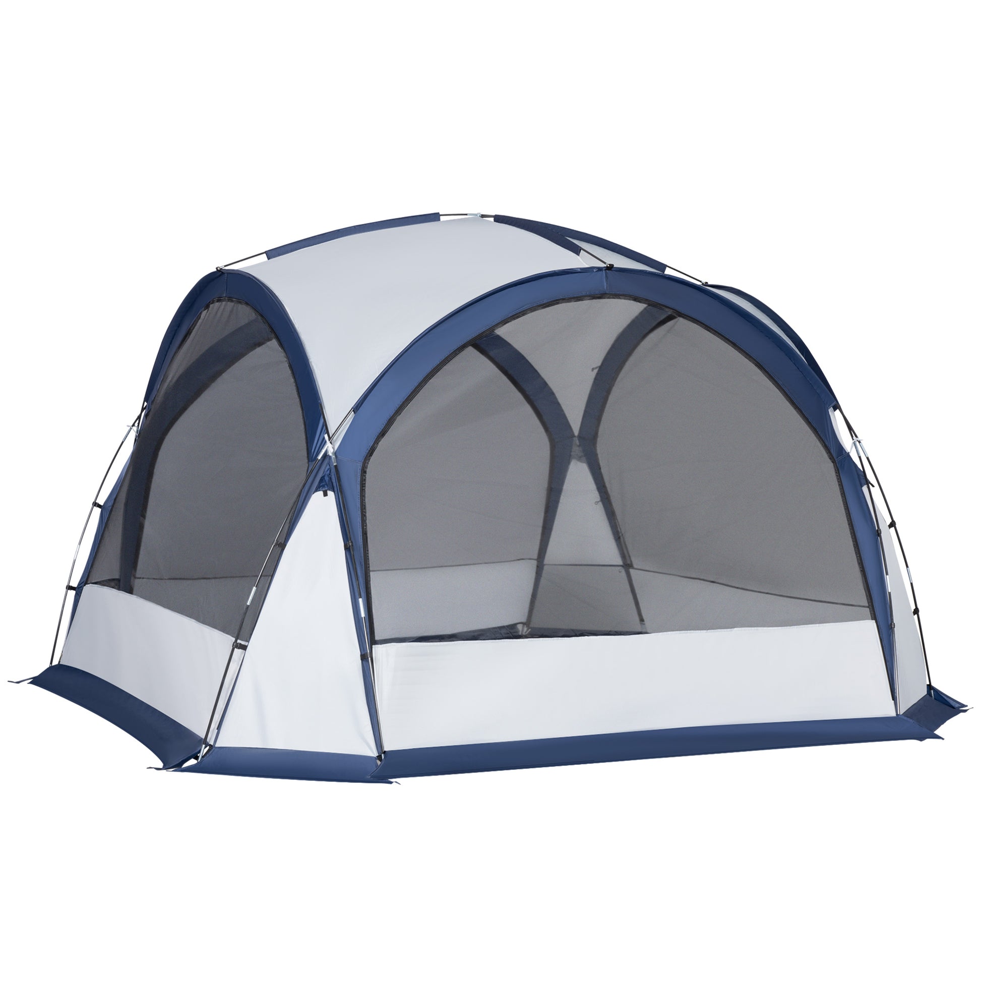 Photo of Outsunny Dome Tent for 6-8 Person, Camping Tent with 4 Zipped Mesh Doors, Removable Oxford Cloth, Lamp Hook, Portable Carry Bag, White and Blue in Blue colour on a white background