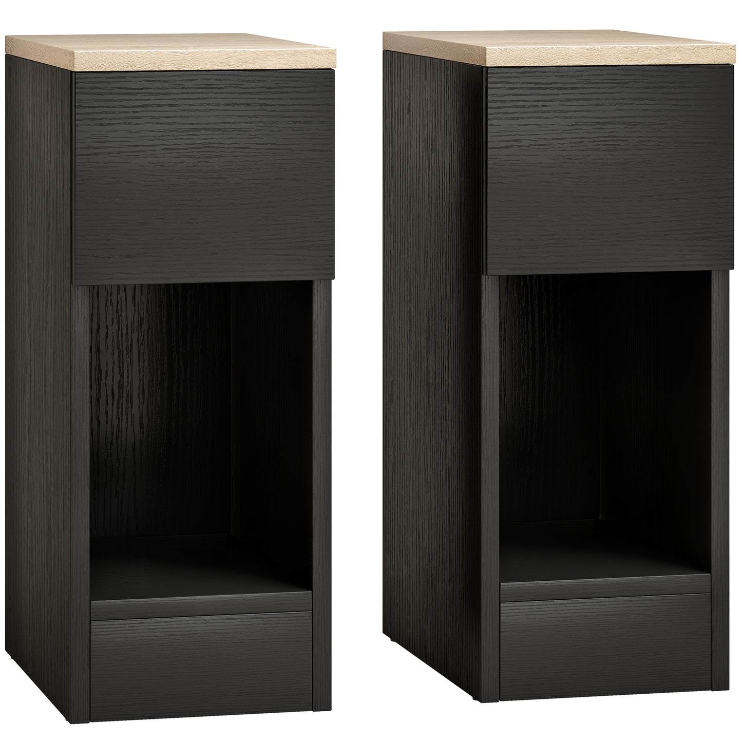 Photo of HOMCOM Set of Two Modern Storage Bedside Tables - Black in Black colour on a white background