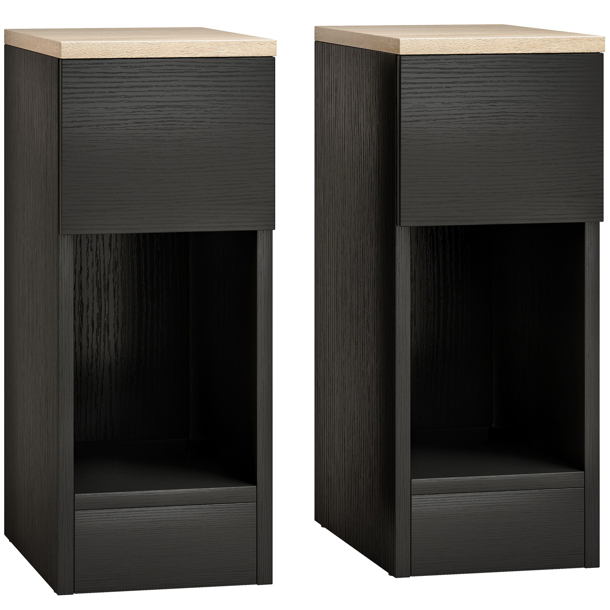 Photo of HOMCOM Set of Two Modern Storage Bedside Tables - Black in Black colour on a white background
