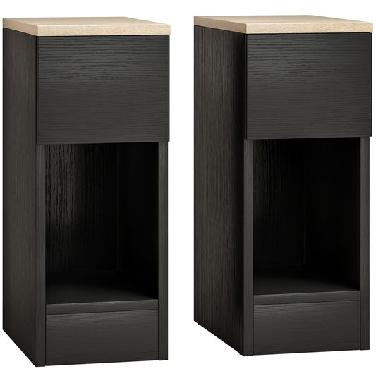 Photo of HOMCOM Set of Two Modern Storage Bedside Tables - Black in Black colour on a white background