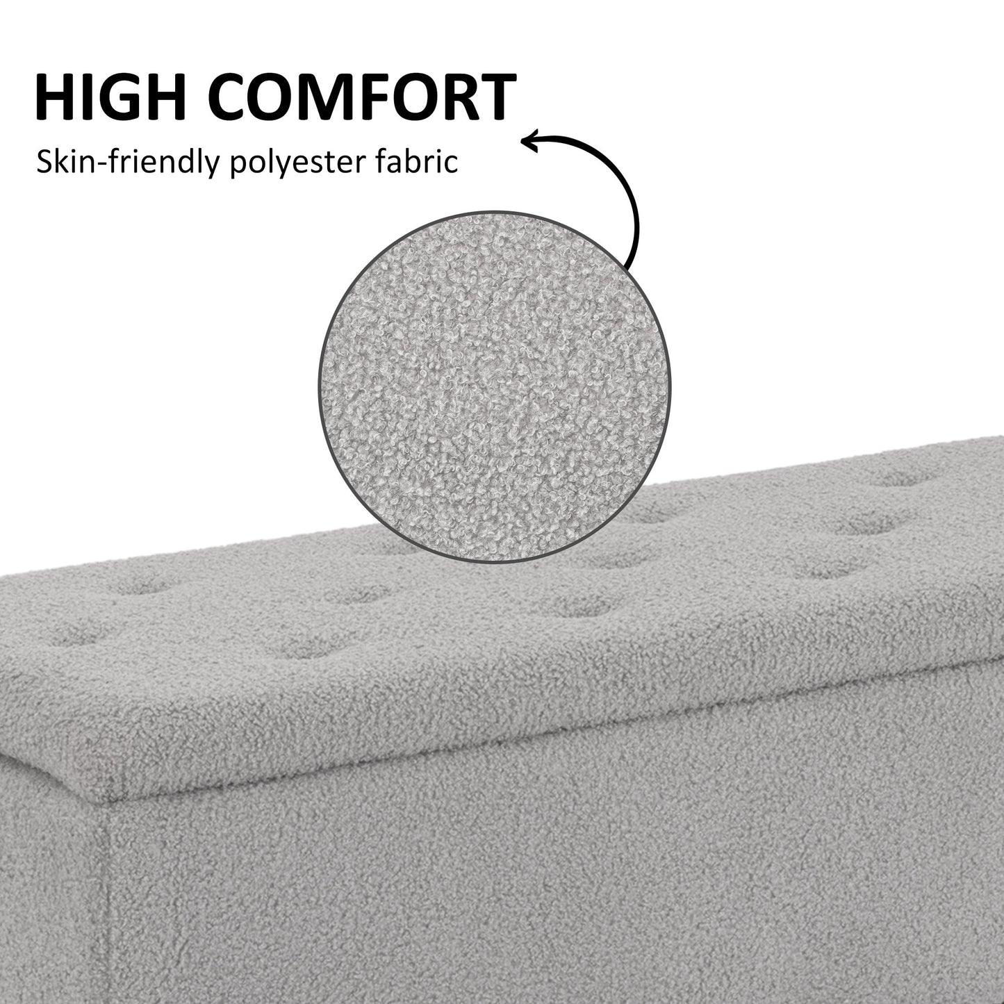 HOMCOM 57L Storage Ottoman, End of Bed Bench with Wooden Legs, Fabric Footstool for Living Room, Bedroom, 95 x 38 x 45cm, Grey