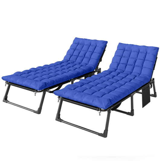 Photo of Outsunny Folding Sun Loungers for Garden Set of 2, 5-Position Oversized Camping Bed Recliner with Cushions, Blue in Blue colour on a white background