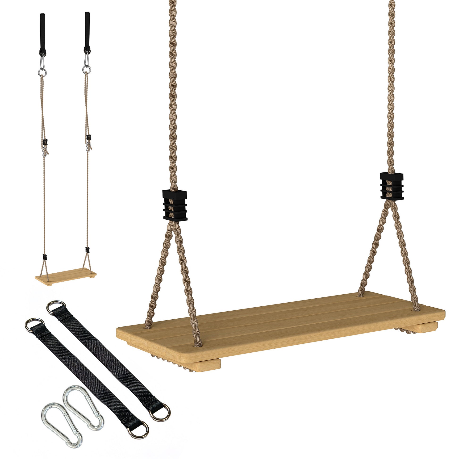 Photo of AIYAPLAY Wooden Swing Seat, Kids Swing Set with Adjustable Rope and Tree Straps, Outdoor Playground Playset for Kids in Kids colour on a white background