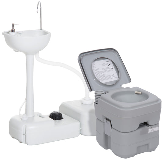 Photo of Outsunny Portable Toilet and Camping Sink Set with Fresh and Waste Tank, Wastewater Recycled Set for Outdoor Events in Events colour on a white background