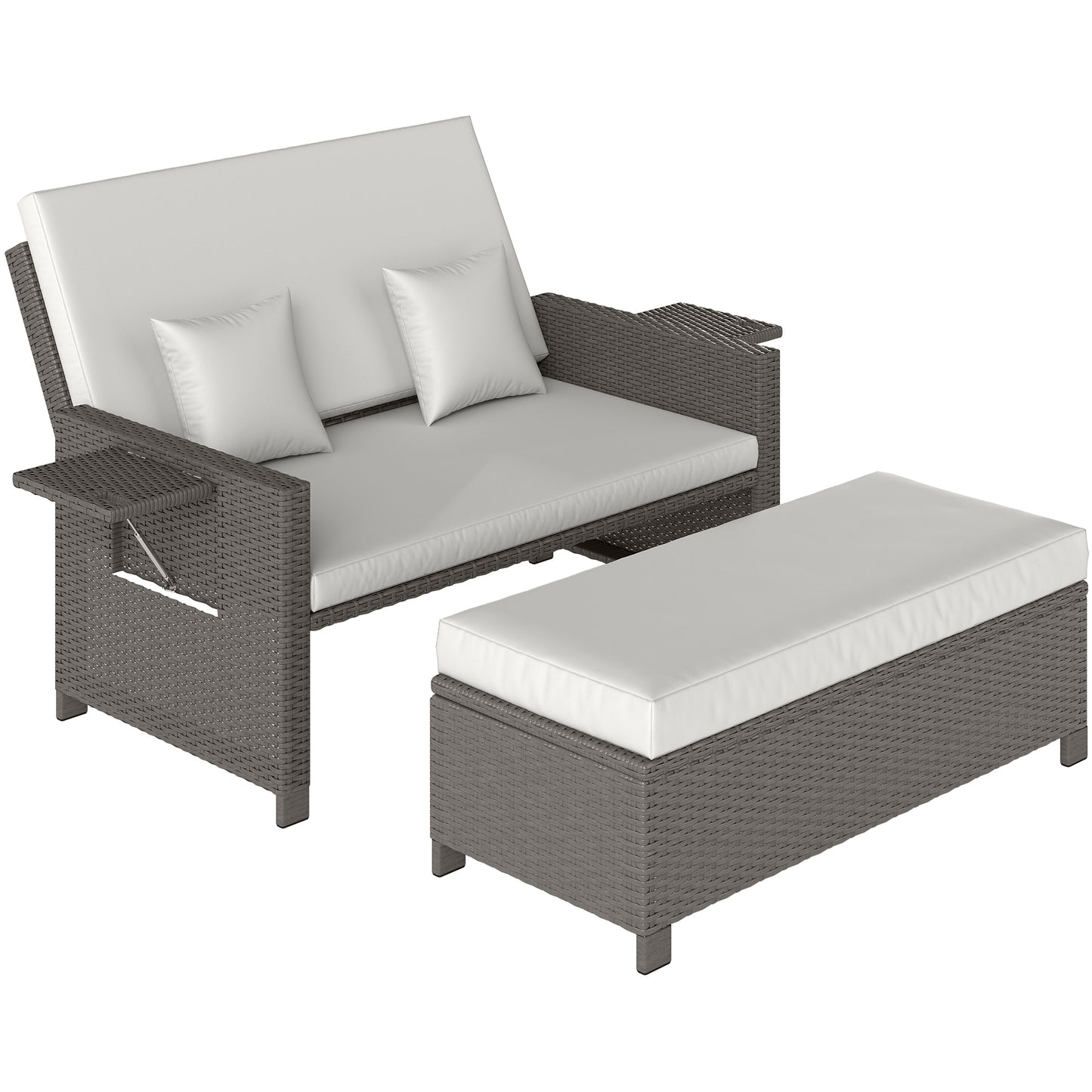 Photo of Outsunny Rattan Day Bed, with Footstool - Light Grey in Grey colour on a white background