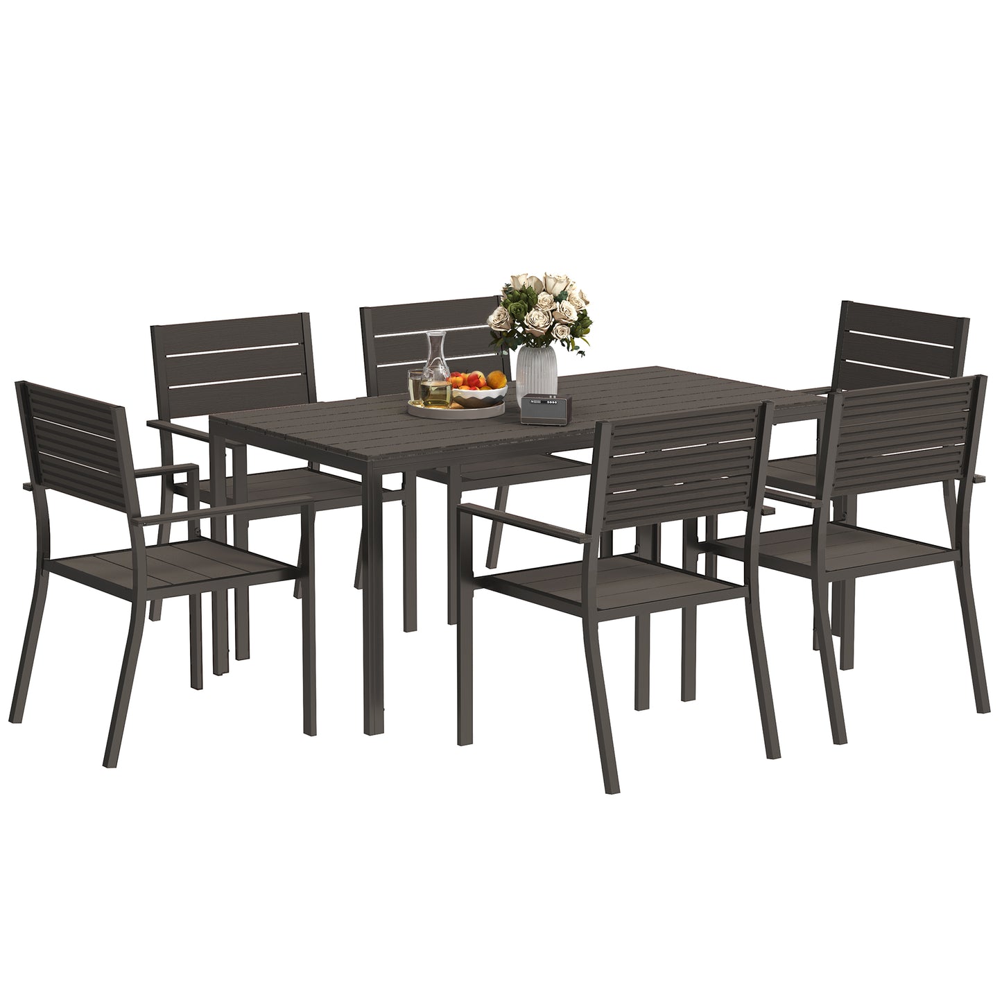 Photo of Outsunny Seven-Piece Outdoor Dining Set - Brown in Brown colour on a white background