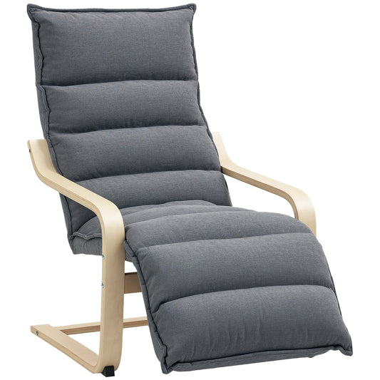 Photo of HOMCOM Curved Wooden Accent Chair, with Adjustable Footrest - Drak Grey in Grey colour on a white background