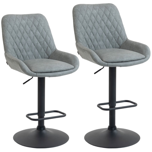 Photo of HOMCOM Set of Two Faux Leather Retro Bar Stools - Light Grey in Grey colour on a white background