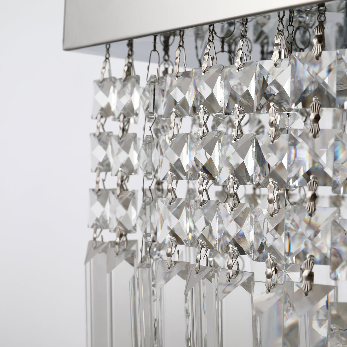 HOMCOM Modern Crystal Ceiling Light Square Crystal Chandelier for Living Room, Dining Room, Hall, 5 x E14 Lamp Holders, Silver, 80 x 25 x 23cm