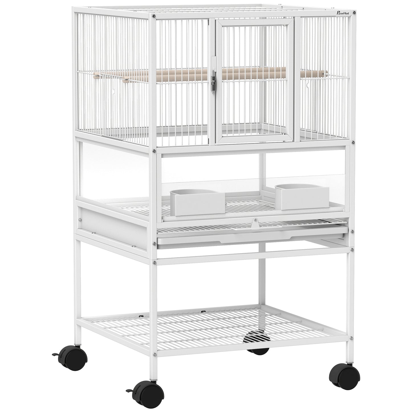Photo of PawHut Bird Cage with Rolling Stand, Acrylic Viewing Panels, Storage Shelf, for Budgie, Parakeet, 48 x 46 x 83 cm in cm colour on a white background