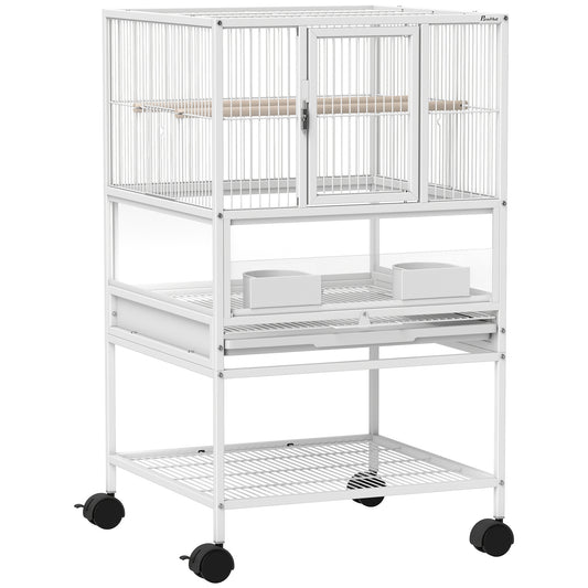 Photo of PawHut Bird Cage with Rolling Stand, Acrylic Viewing Panels, Storage Shelf, for Budgie, Parakeet, 48 x 46 x 83 cm in cm colour on a white background
