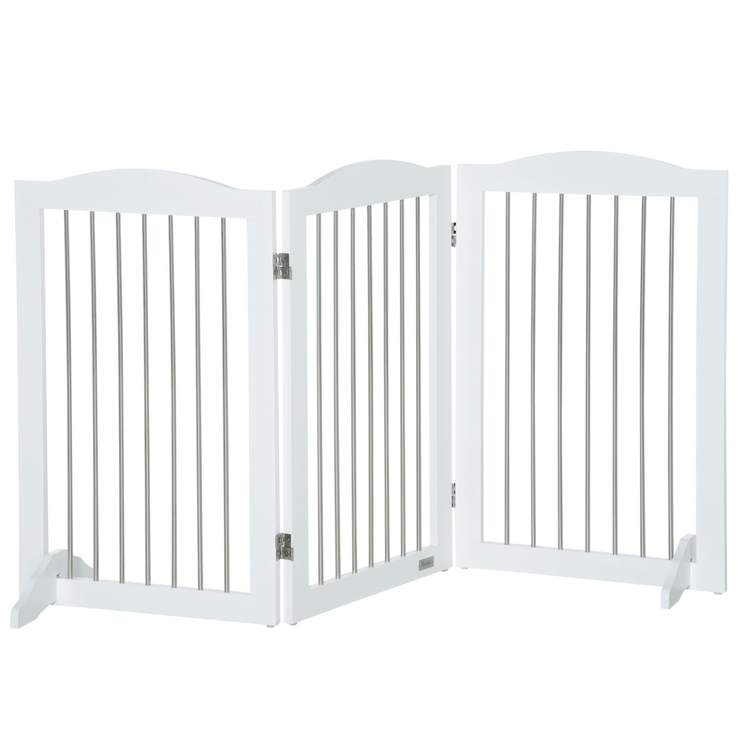 Photo of PawHut Foldable Dog Gate, Freestanding Pet Gate, with Two Support Feet, for Staircases, Hallways, Doorways - White in White colour on a white background