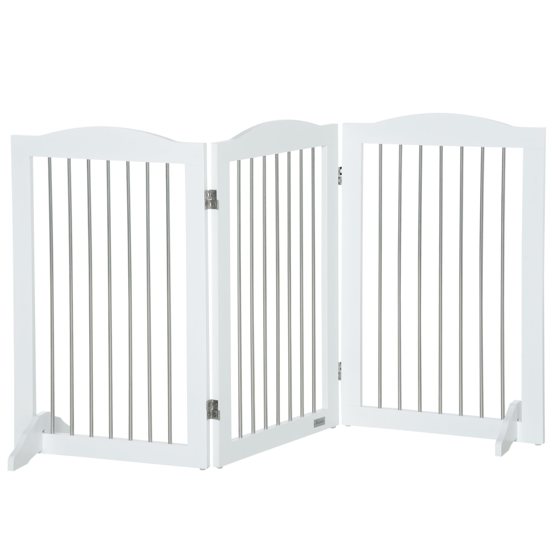 Photo of PawHut Foldable Dog Gate, Freestanding Pet Gate, with Two Support Feet, for Staircases, Hallways, Doorways - White in White colour on a white background