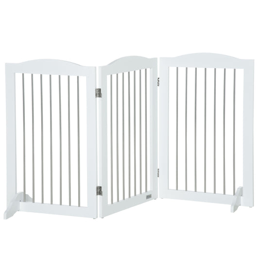 Photo of PawHut Foldable Dog Gate, Freestanding Pet Gate, with Two Support Feet, for Staircases, Hallways, Doorways - White in White colour on a white background