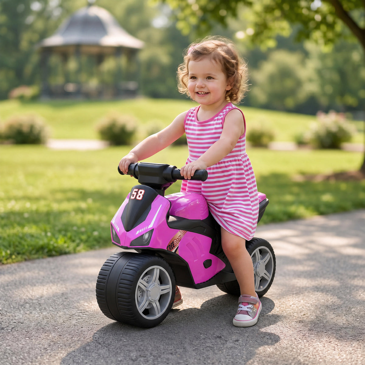AIYAPLAY Balance Bike with Music Extra-Wide Wheels Toddler Bike for Boys Girls Pink