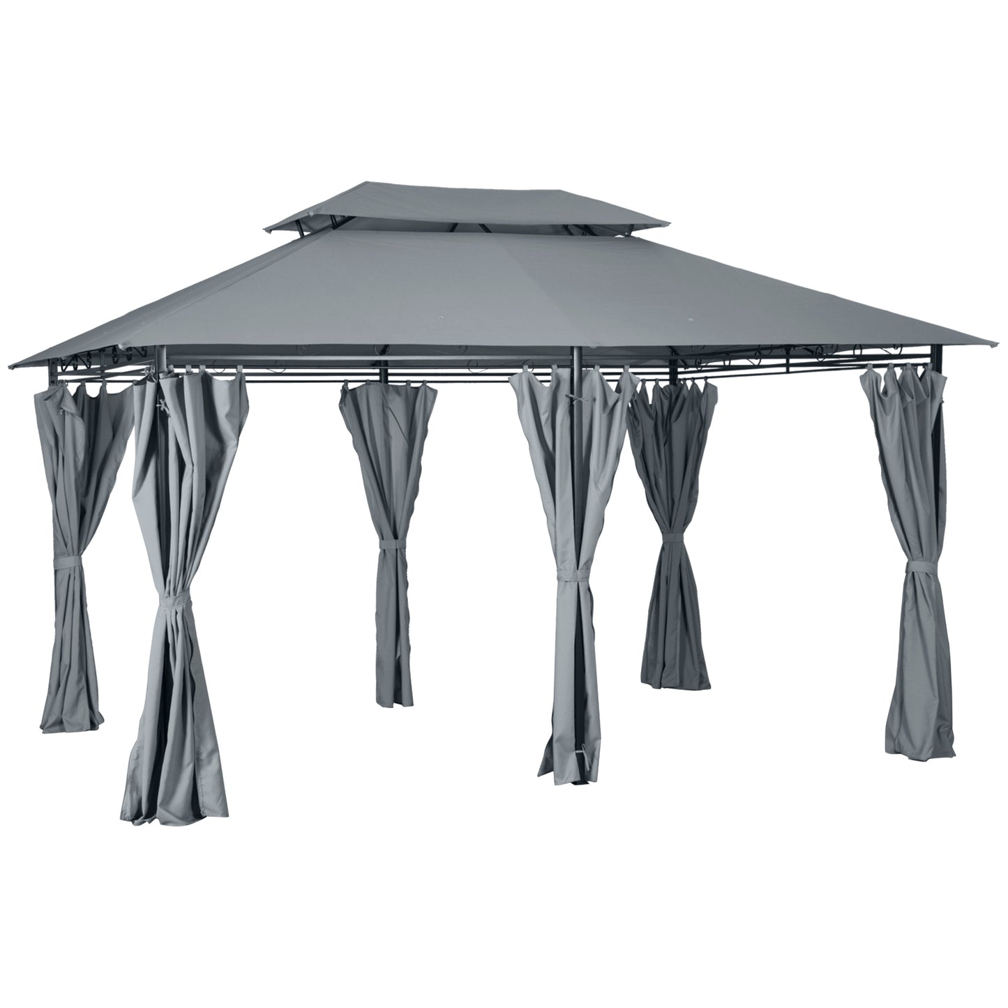Photo of Outsunny 4m x 3(m)Garden Gazebo, Double Roof Outdoor Gazebo Canopy Shelter with Curtains, Solid Steel Frame for Lawn and Deck, Grey in Grey colour on a white background