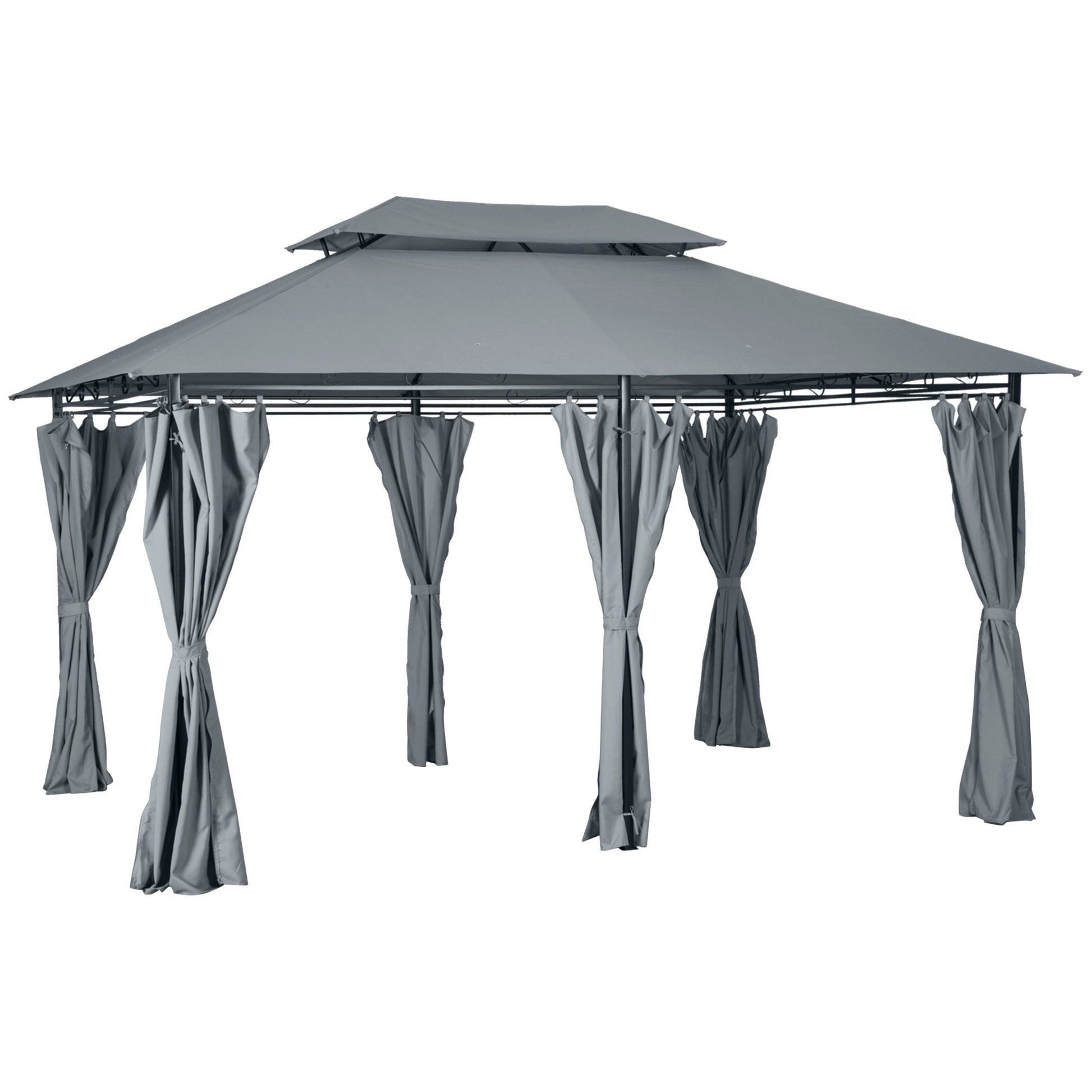 Photo of Outsunny 4m x 3(m)Garden Gazebo, Double Roof Outdoor Gazebo Canopy Shelter with Curtains, Solid Steel Frame for Lawn and Deck, Grey in Grey colour on a white background