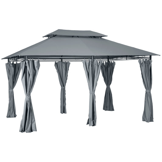 Photo of Outsunny 4m x 3(m)Garden Gazebo, Double Roof Outdoor Gazebo Canopy Shelter with Curtains, Solid Steel Frame for Lawn and Deck, Grey in Grey colour on a white background