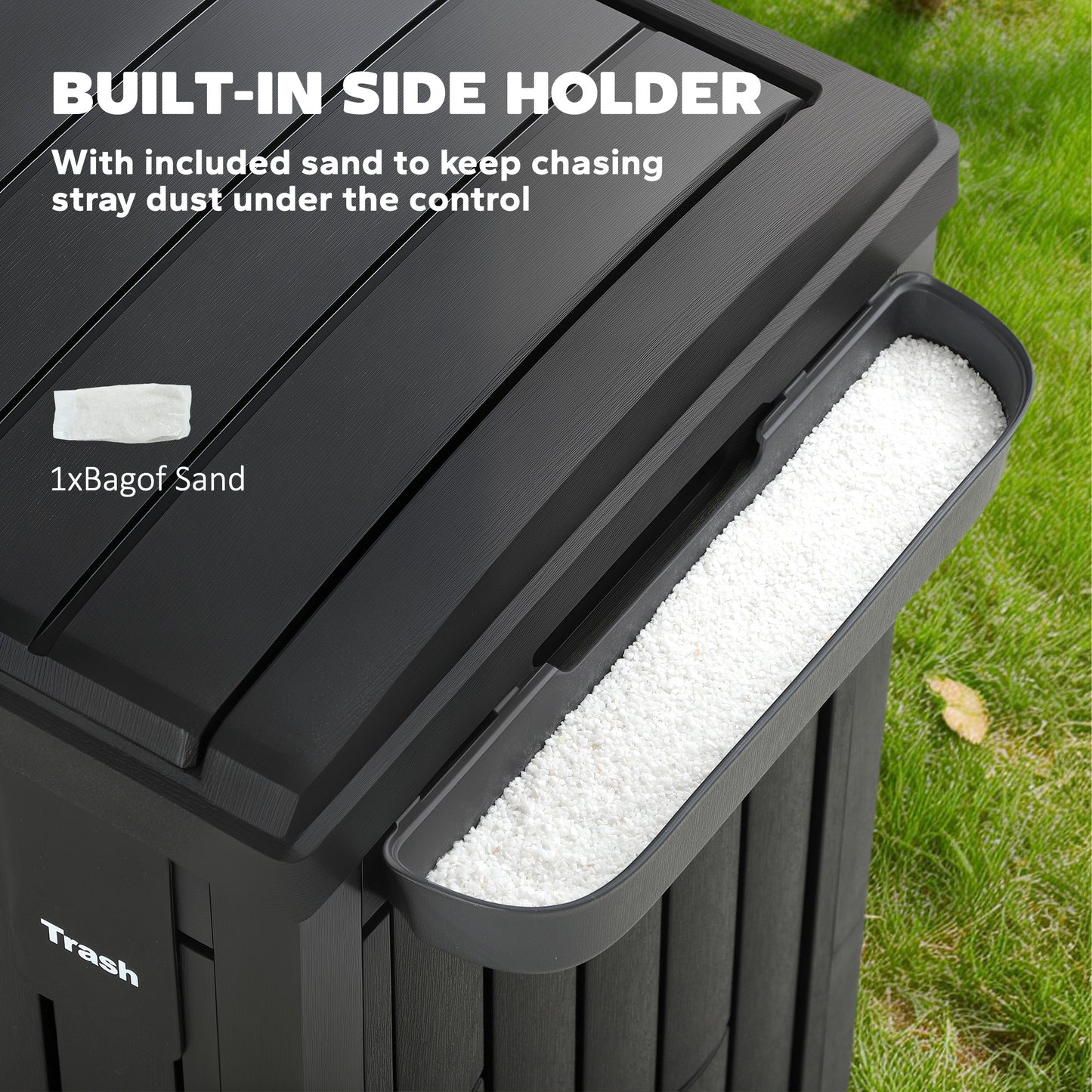 Outsunny 110 L Outdoor Bin with Dual Lid, Waterproof Plastic Trash Bin with Ashtray and Drip Tray, Garden Waste Trash Bin, Black