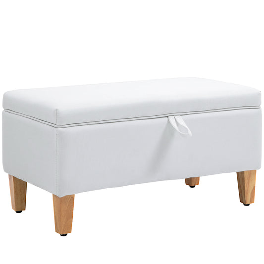 Photo of HOMCOM 30L Linen Storage Ottoman Padded Footstool with Rubberwood Legs for Storage Box, Bed End, Shoe Bench, Seating, Cream White in White colour on a white background