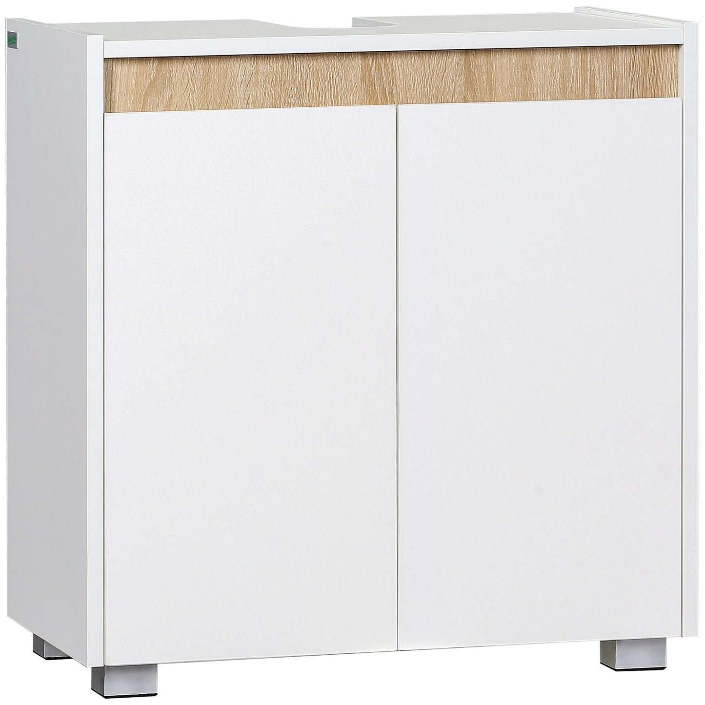 Photo of kleankin Modern Bathroom Sink Cabinet, Floor Standing Under Sink Cabinet, Freestanding Storage Cupboard with Double Doors, White in White colour on a white background