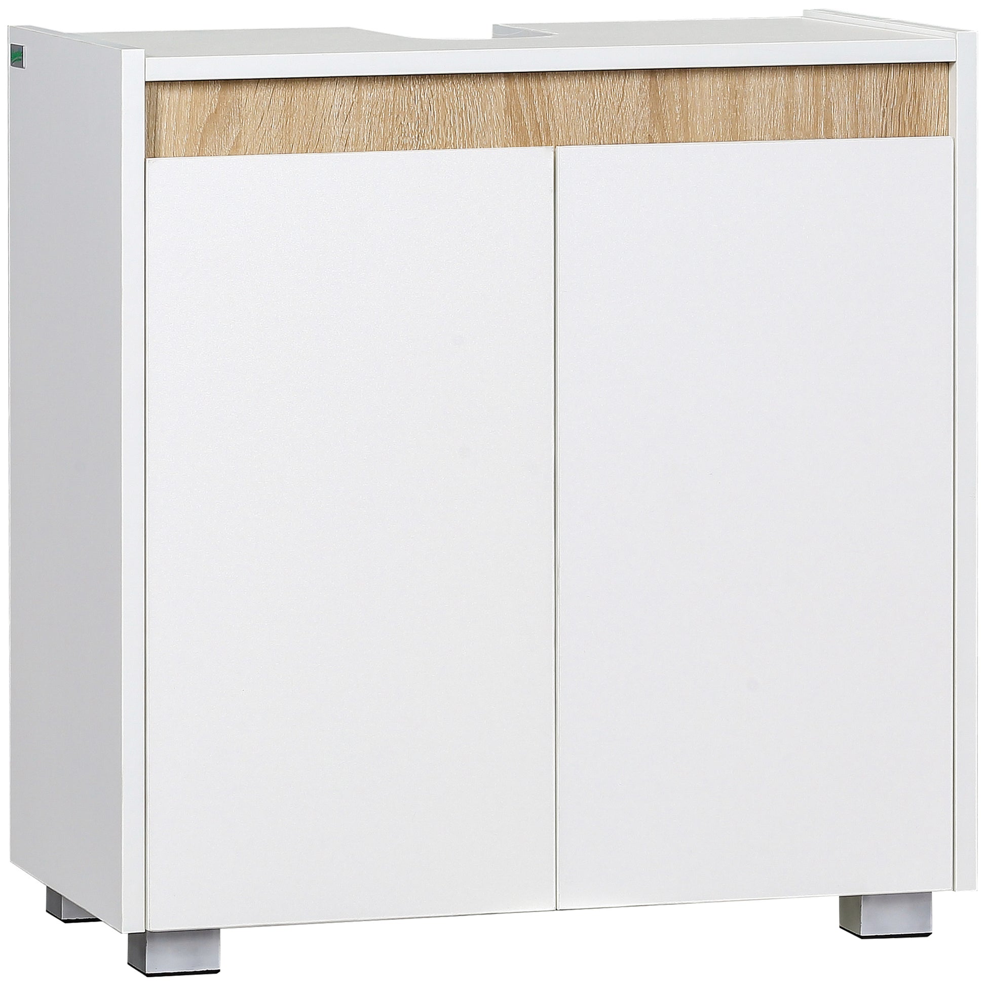 Photo of kleankin Modern Bathroom Sink Cabinet, Floor Standing Under Sink Cabinet, Freestanding Storage Cupboard with Double Doors, White in White colour on a white background