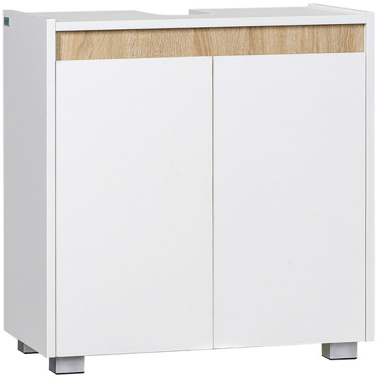 Photo of kleankin Modern Bathroom Sink Cabinet, Floor Standing Under Sink Cabinet, Freestanding Storage Cupboard with Double Doors, White in White colour on a white background