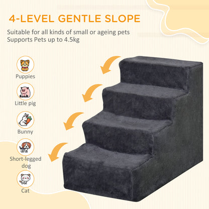 Four-level dark gray plush pet stairs with a gentle slope