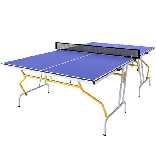 Photo of SPORTNOW 9FT Foldable Table Tennis Table, with Cover, Net, Paddles, Balls - Blue in Blue colour on a white background
