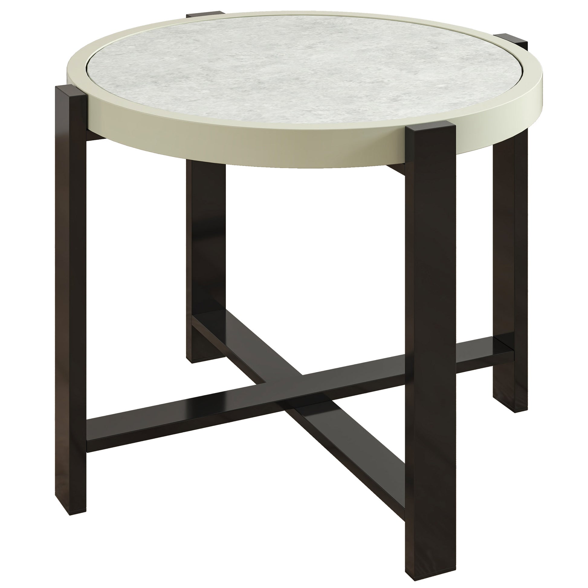 Photo of Outsunny Round Small Garden Table, 60cm Outdoor Side Table with Faux Marble Tempered Glass Top, Aluminium Frame for Garden, Patio, Balcony, Light Grey in Grey colour on a white background