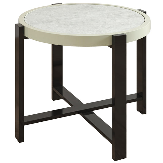 Photo of Outsunny Round Small Garden Table, 60cm Outdoor Side Table with Faux Marble Tempered Glass Top, Aluminium Frame for Garden, Patio, Balcony, Light Grey in Grey colour on a white background