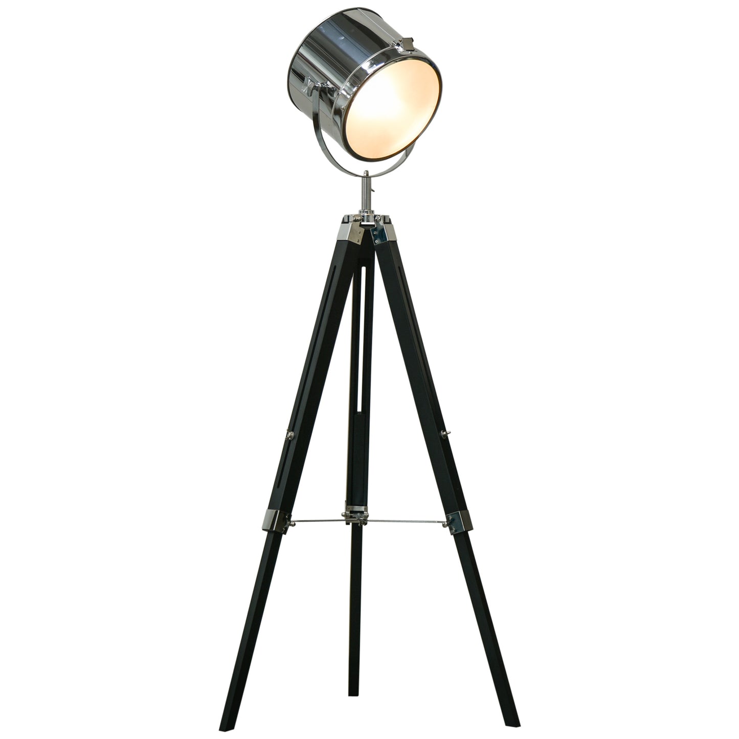 Photo of HOMCOM Industrial Style Adjustable Tripod Floor Lamp, Searchlight Lamp with Wooden Legs and Steel Lampshade, 110-155cm, Black in Black colour on a white background