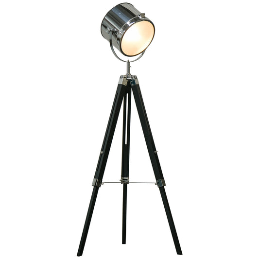 Photo of HOMCOM Industrial Style Adjustable Tripod Floor Lamp, Searchlight Lamp with Wooden Legs and Steel Lampshade, 110-155cm, Black in Black colour on a white background