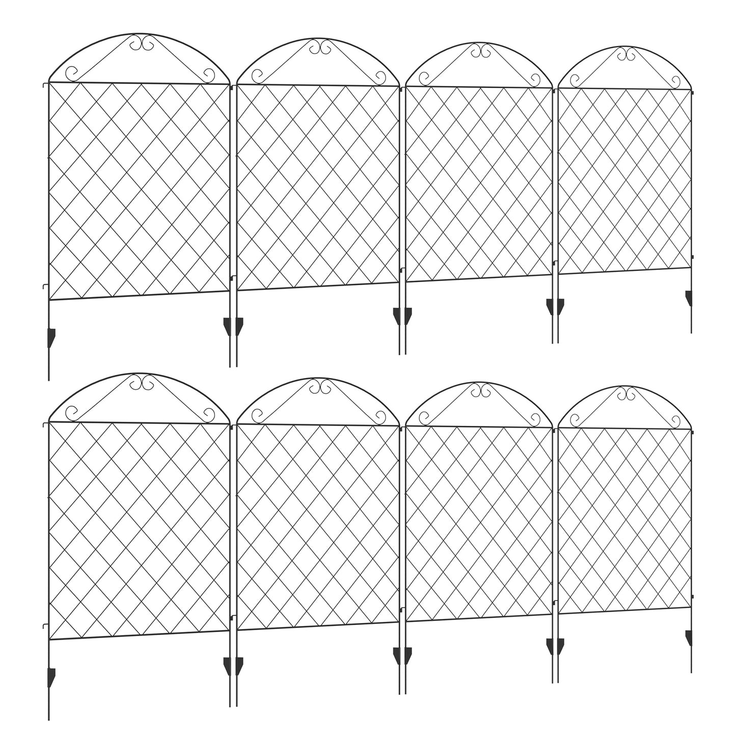 Photo of Outsunny Decorative Garden Fencing, 43in x 23ft Outdoor Picket Fence Panels, 8PCs Rustproof Metal Wire Landscape Flower Bed Border Edging Animal Barrier, Black in Black colour on a white background
