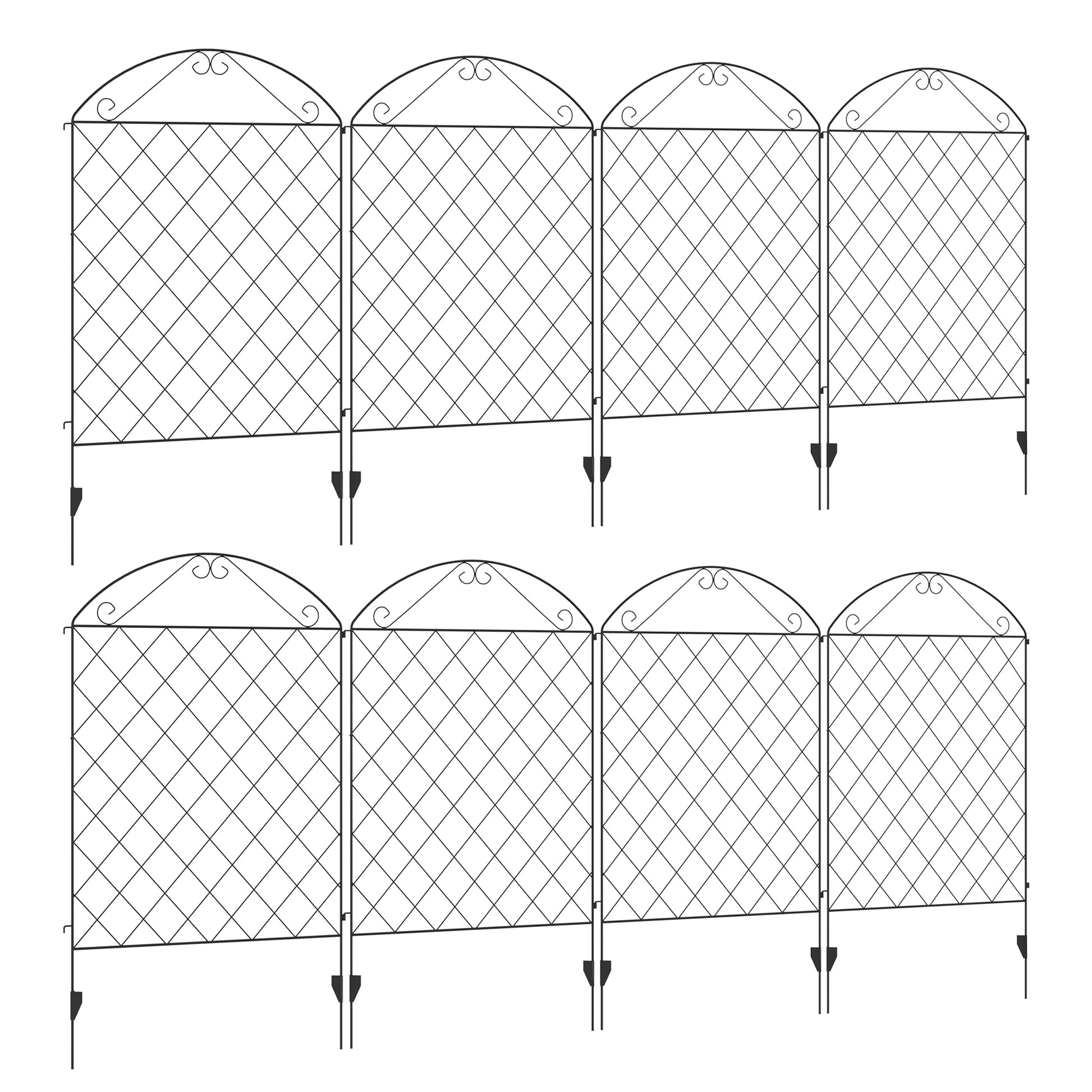 Photo of Outsunny Decorative Garden Fencing, 43in x 23ft Outdoor Picket Fence Panels, 8PCs Rustproof Metal Wire Landscape Flower Bed Border Edging Animal Barrier, Black in Black colour on a white background