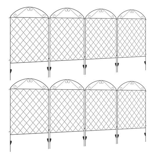Photo of Outsunny Decorative Garden Fencing, 43in x 23ft Outdoor Picket Fence Panels, 8PCs Rustproof Metal Wire Landscape Flower Bed Border Edging Animal Barrier, Black in Black colour on a white background