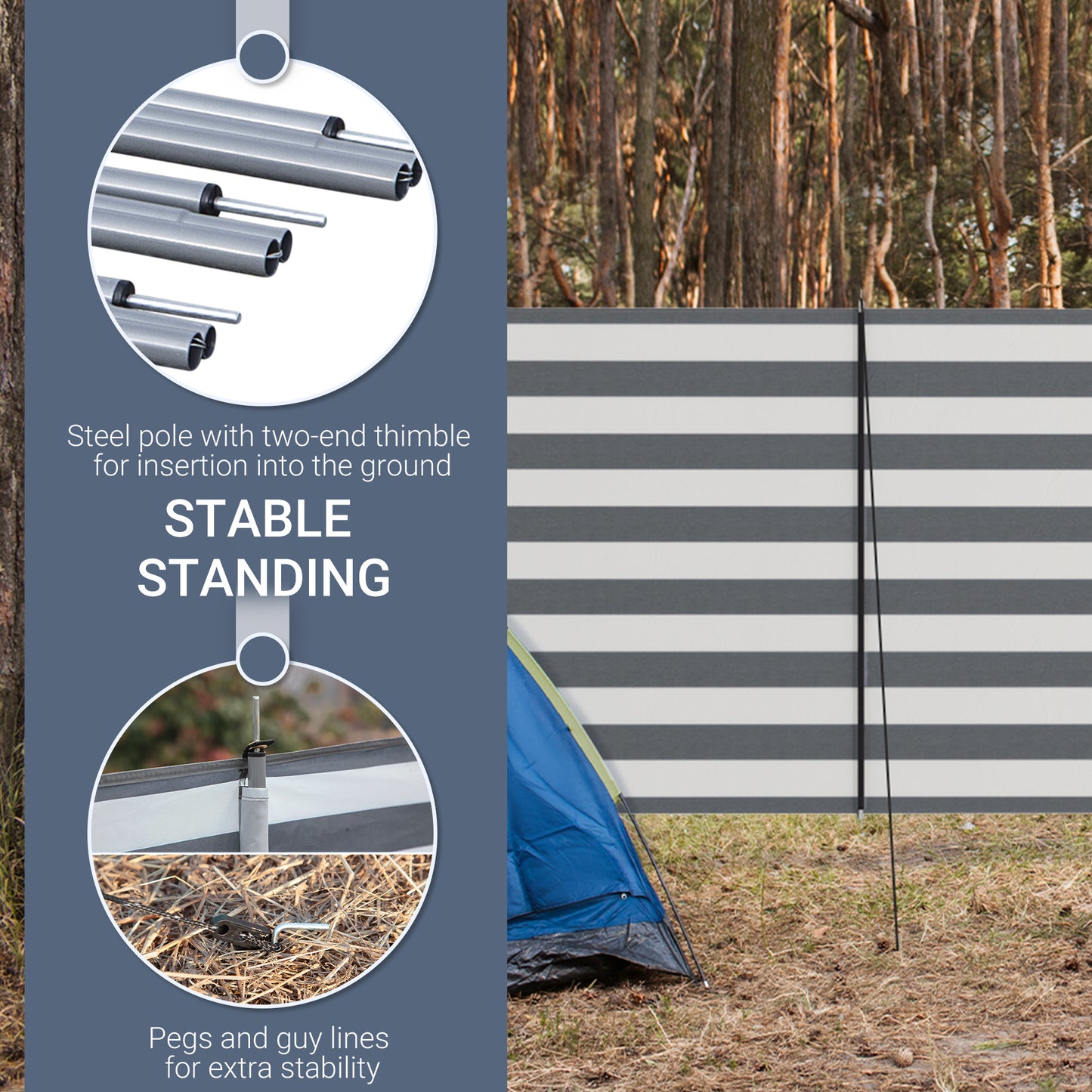 Outsunny 4 Pole Camping Windbreaks, Beach Wind Shield Shelter with Carry Bag and Steel Poles, 540cm x 150cm, Grey and White