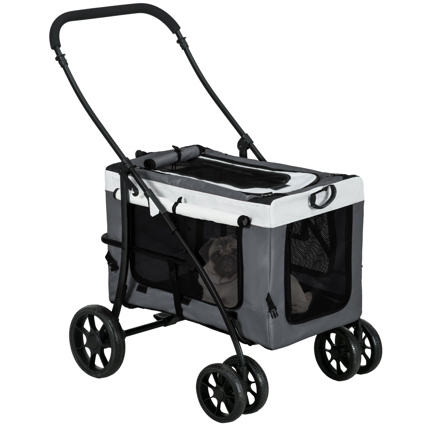 Photo of PawHut Foldable Dog Stroller, Pet Travel Crate, with Detachable Carrier, Soft Padding, for Mini, Small Dogs - Grey in Grey colour on a white background