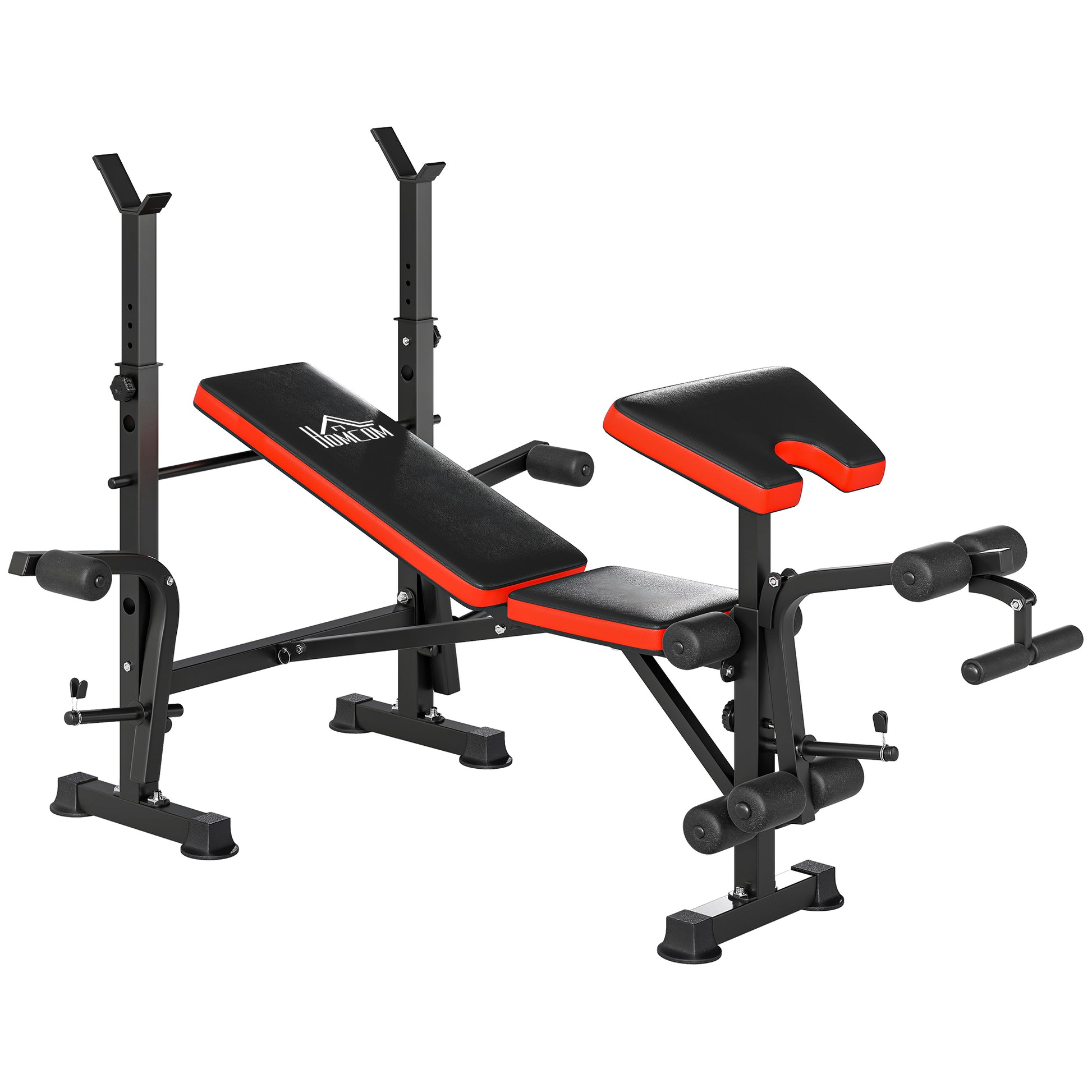 Photo of HOMCOM Adjustable Weight Bench with Leg Extension, Barbell Rack, Preacher Curl Pad, Butterfly, Multi-Function Home Gym Bench for Strength Training, Red in Red colour on a white background