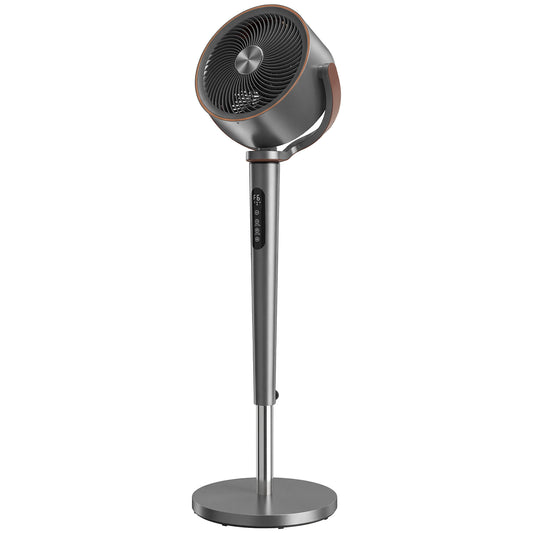 Photo of HOMCOM 20dB Silent Standing Fan, 70°+90° Auto Oscillating Fan with 12 Speeds, LED Light, Air Circulator, Remote Control, 12H Timer, for Bedroom, 46 Inch, Grey in Grey colour on a white background