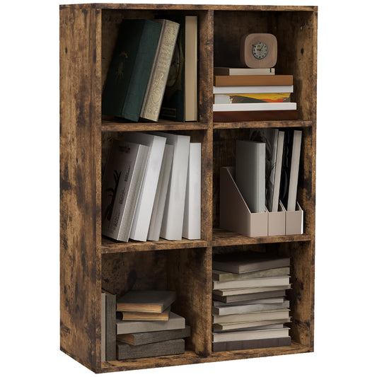 Photo of HOMCOM Six-Cube Bookcase - Rustic Brown Wood Effect in Effect colour on a white background