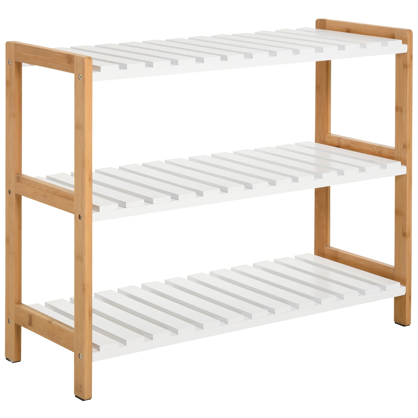 Photo of HOMCOM 3-Tier Shoe Rack Wood Frame Slatted Shelves Spacious Open Hygienic Storage Home Hallway Furniture Family Guests 70L x 26W x 57.5H cm - Natural in Natural colour on a white background