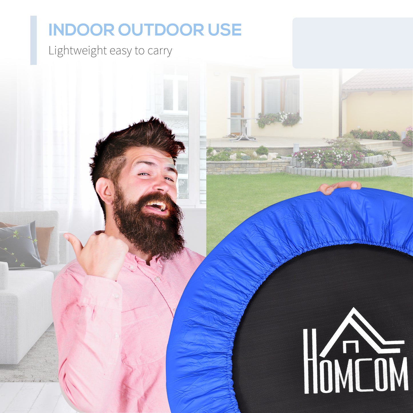 HOMCOM 36" Mini Fitness Trampoline Home Gym Yoga Exercise Rebounder Indoor Outdoor Jumper with Safety Pad, Support Up to 100 KG, Blue and Black