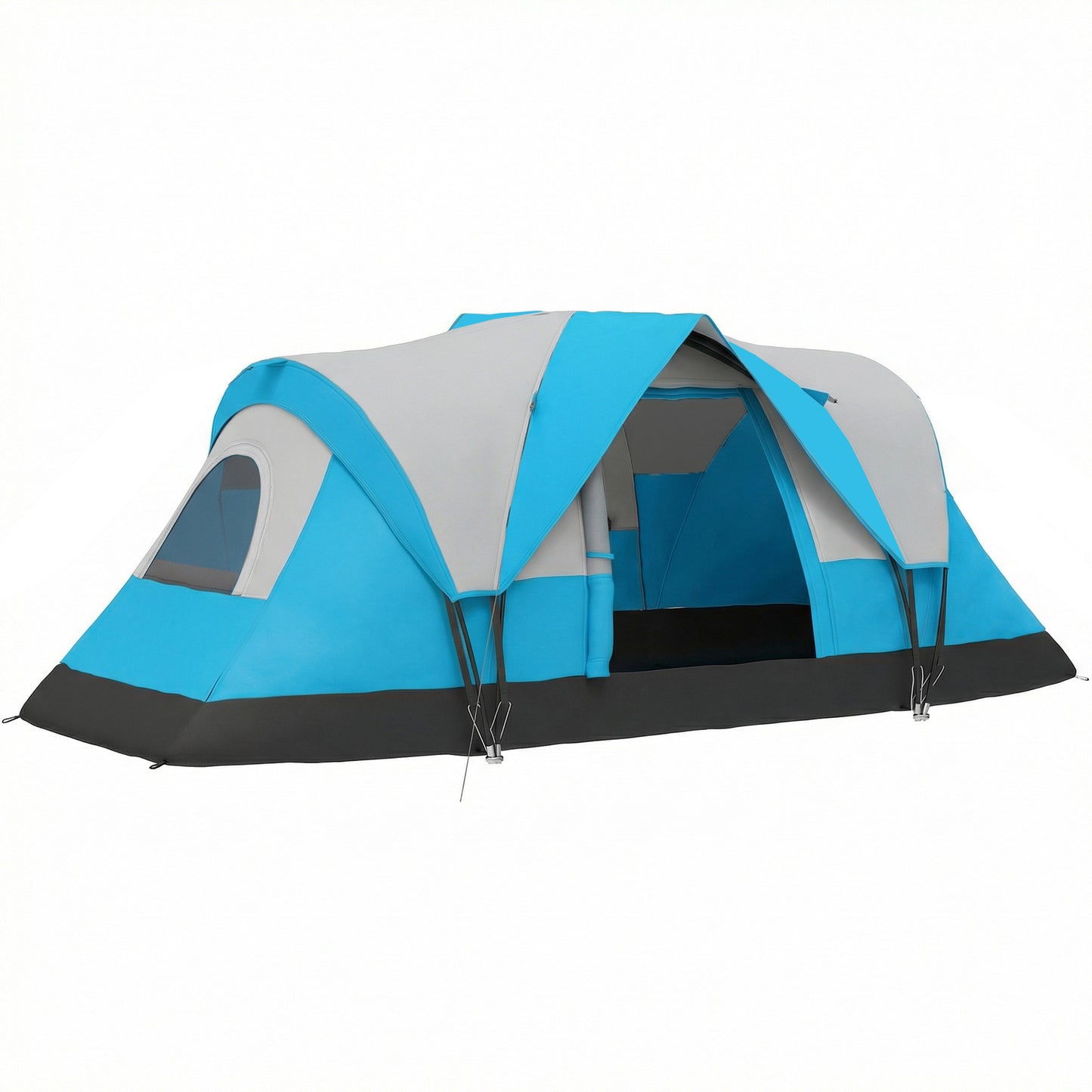 Photo of Outsunny 5-6 Man Camping Tent, Tunnel Tent, Water Resistant Hiking Shelter with Groundsheet and Carry Bag, Light Blue in Blue colour on a white background