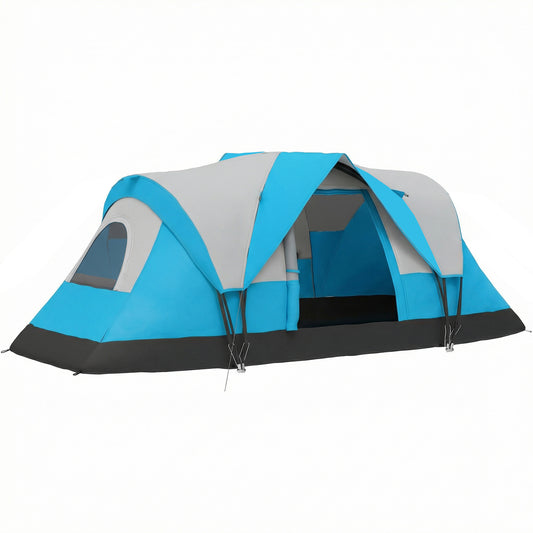 Photo of Outsunny 5-6 Man Camping Tent, Tunnel Tent, Water Resistant Hiking Shelter with Groundsheet and Carry Bag, Light Blue in Blue colour on a white background