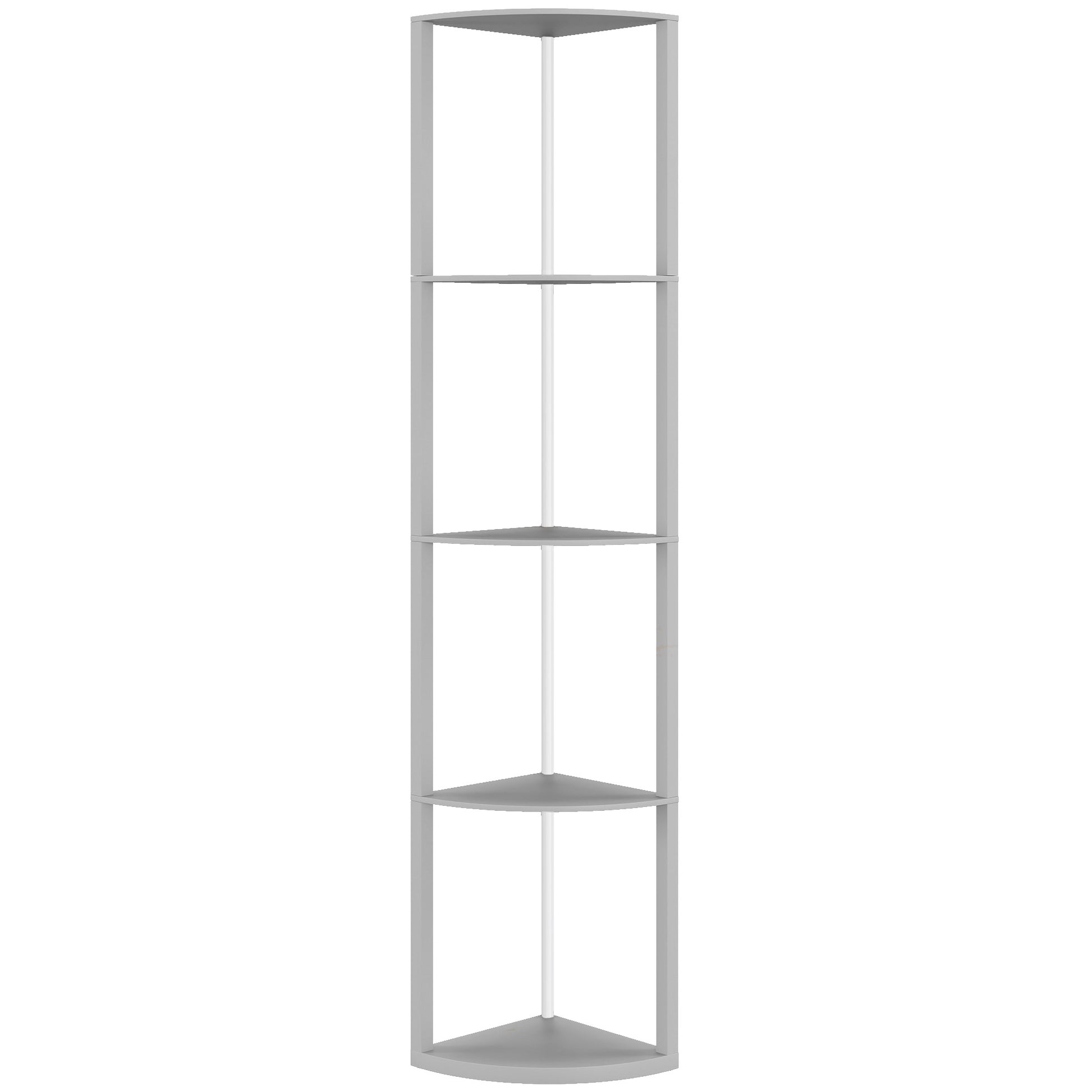 Photo of HOMCOM RGB LED Floor Lamp with Shelves, 5-Tier Dimmable Standing Lamp with Adjustable Brightness and Remote Control, Modern Corner Display Shelf Unit for Living Room Bedroom Office, Grey in Grey colour on a white background