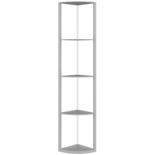 Photo of HOMCOM RGB LED Floor Lamp with Shelves, 4-Tier Dimmable Standing Lamp with Adjustable Brightness and Remote Control, Modern Corner Display Shelf Unit for Living Room Bedroom Office, Grey in Grey colour on a white background